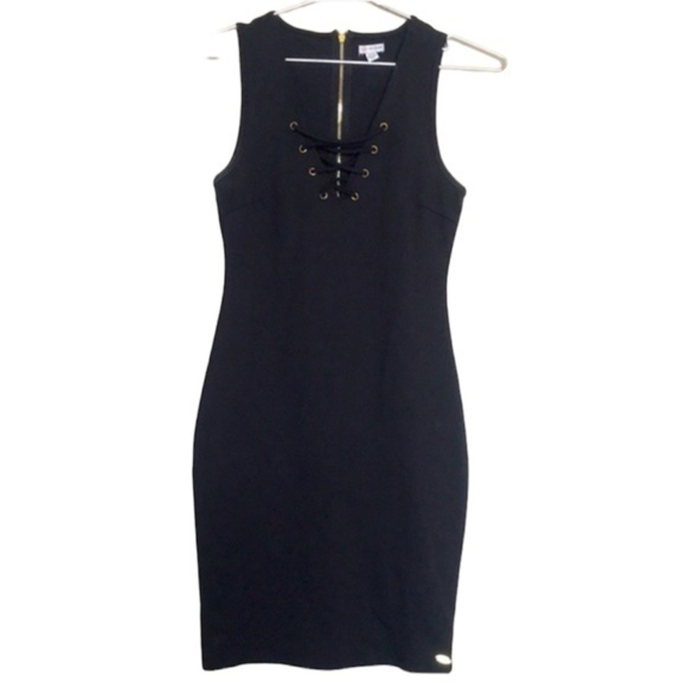GUESS Lace-Up Front Black and Gold Dress Size XS